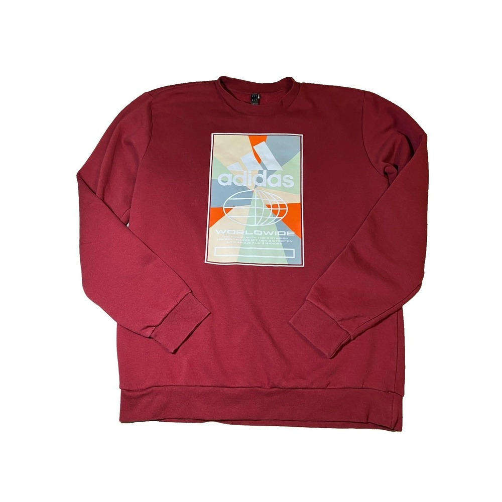 adidas Mens Crewneck Sweatshirt Medium Maroon Burgundy Worldwide Graphic